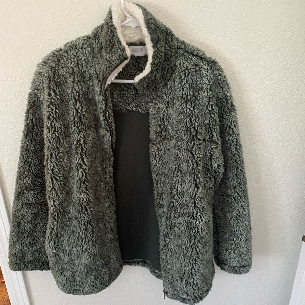 Peach Love cozy green zip up